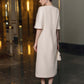 Ivory Midi Dress with Floral Bead Embroidery