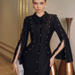 Black Midi Cape Dress with Beaded Detailing
