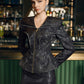 Black Jacquard Peplum Jacket and Midi Skirt Set