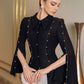 Black Midi Cape Dress with Beaded Detailing