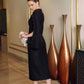 Black Midi Cape Dress with Beaded Detailing