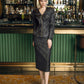 Black Jacquard Peplum Jacket and Midi Skirt Set