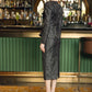 Black Jacquard Peplum Jacket and Midi Skirt Set