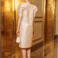 Champagne A-Line Dress with Puff Sleeves & Embellished Pockets