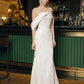 Off-Shoulder Embroidered White Evening Gown