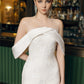 Off-Shoulder Embroidered White Evening Gown