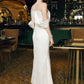 Off-Shoulder Embroidered White Evening Gown