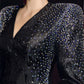 Black Embellished Long-Sleeve Evening Gown with Structured Shoulders