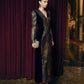 Metallic Gold and Black Long-Sleeve Evening Gown with Velvet Accents
