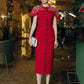 Regal Scarlet Buttoned Midi Dress with Embellished Cape Sleeves