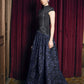 Black and Navy Blue Evening Gown with Rhinestone Embellishments