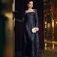 Long-Sleeve Jacquard Evening Dress with Embellished Square Neckline