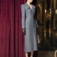 Gray Wool Midi Dress with Structured Shoulders