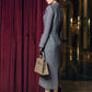 Gray Wool Midi Dress with Structured Shoulders