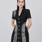 Black Blazer Dress with Silver Chevron Embroidery and Button Front