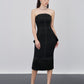 Black Strapless Midi Dress with Structured Design