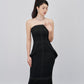Black Strapless Midi Dress with Structured Design