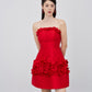 Chic Red Floral Embellished Strapless Mini Dress