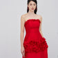 Chic Red Floral Embellished Strapless Mini Dress