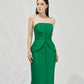 Strapless Emerald Green Bodycon Midi Dress with Layered Detail