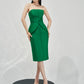 Strapless Emerald Green Bodycon Midi Dress with Layered Detail