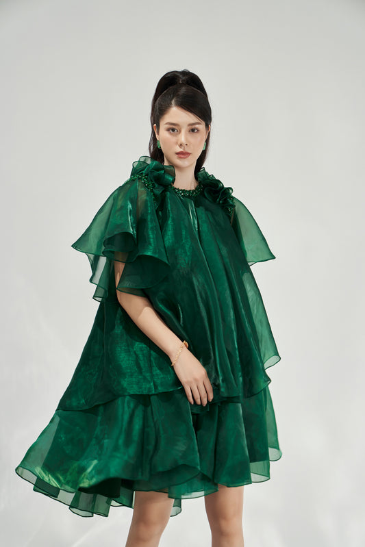 Green Ruffled Tiered Dress