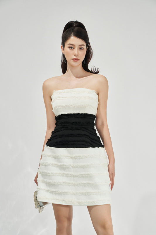 Black and White Strapless Bodycon Mini Dress for Women