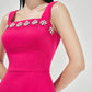 Fuchsia Sleeveless Midi Dress with Floral Embellishments