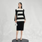 Black and White Striped Cape Sleeve Dress