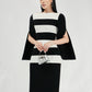 Black and White Striped Cape Sleeve Dress