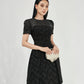 Black Jacquard High-Low Dress with Sheer Embroidered Shoulders