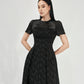 Black Jacquard High-Low Dress with Sheer Embroidered Shoulders