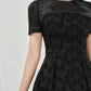 Black Jacquard High-Low Dress with Sheer Embroidered Shoulders