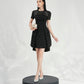 Black Jacquard High-Low Dress with Sheer Embroidered Shoulders