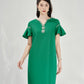 Green Flutter Sleeve Dress with Floral Embellished V-Neckline