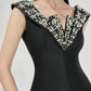 Black Floral Embellished V-Neck Bodycon Dress
