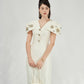 White Midi Dress with Embellished Shoulder Details and V-Neckline