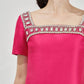 Fuchsia A-Line Mini Dress with Beaded Neckline and 3D Floral Appliques