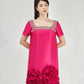 Fuchsia A-Line Mini Dress with Beaded Neckline and 3D Floral Appliques