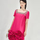 Fuchsia A-Line Mini Dress with Beaded Neckline and 3D Floral Appliques