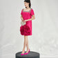 Fuchsia A-Line Mini Dress with Beaded Neckline and 3D Floral Appliques