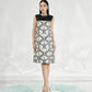 Geometric Sleeveless Shift Dress with Beaded Collar