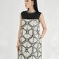 Geometric Sleeveless Shift Dress with Beaded Collar