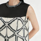 Geometric Sleeveless Shift Dress with Beaded Collar
