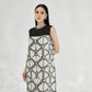 Geometric Sleeveless Shift Dress with Beaded Collar