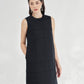 Sleeveless Black A-Line Dress with Detailed Stitching