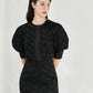 Black Jacquard Midi Dress with Puff-Sleeve Bolero Jacket Set