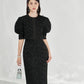 Black Jacquard Midi Dress with Puff-Sleeve Bolero Jacket Set