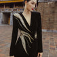 Black Velvet Pantsuit with Embellished Silver Details