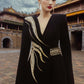 Black Velvet Pantsuit with Embellished Silver Details